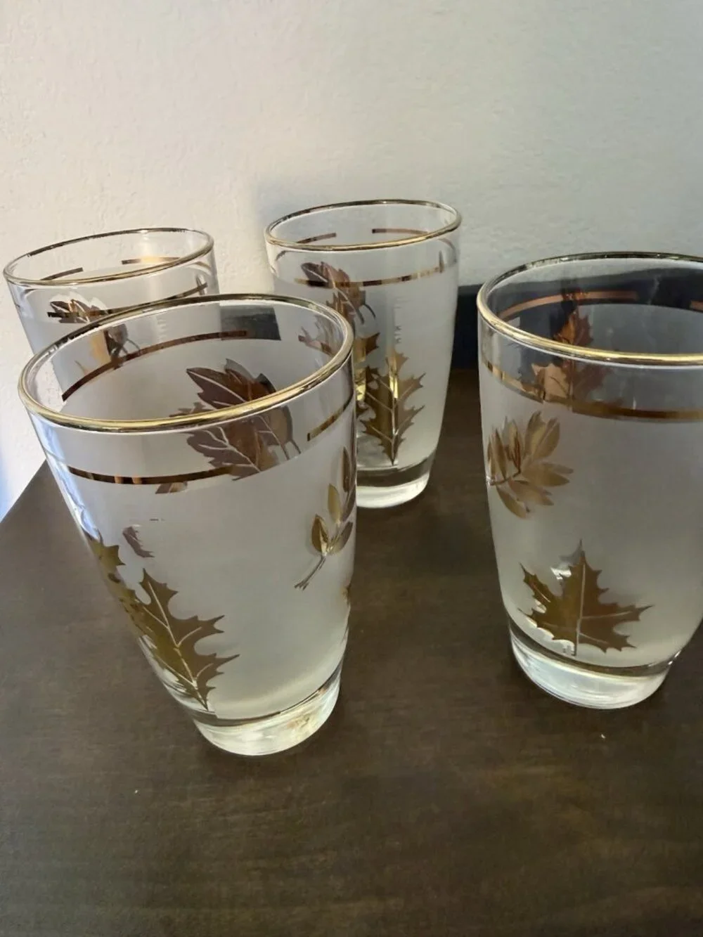 5 Vintage Libby Glass Company Tumblers Golden Foliage Pattern Frost Finish 22K